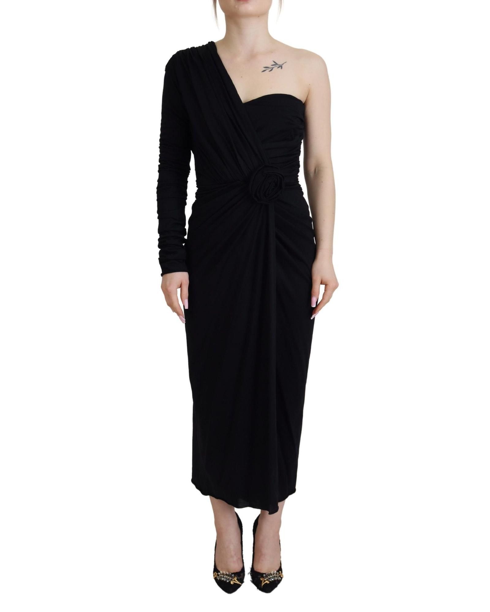 image of Dolce Gabbana Wrap Sheath Long Gown Dress in Black, Women's (Size Medium)