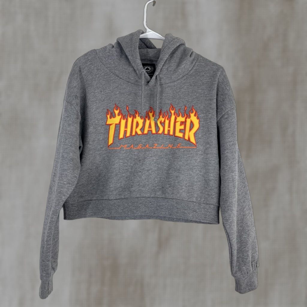 Thrasher VINTAGE Thrasher Hoodie Womens XS Gray Cropped Orange Flames Drawstring Sudden gray spots noted? Size XS / US 0-2 / IT 36-38 - 1 Thumbnail