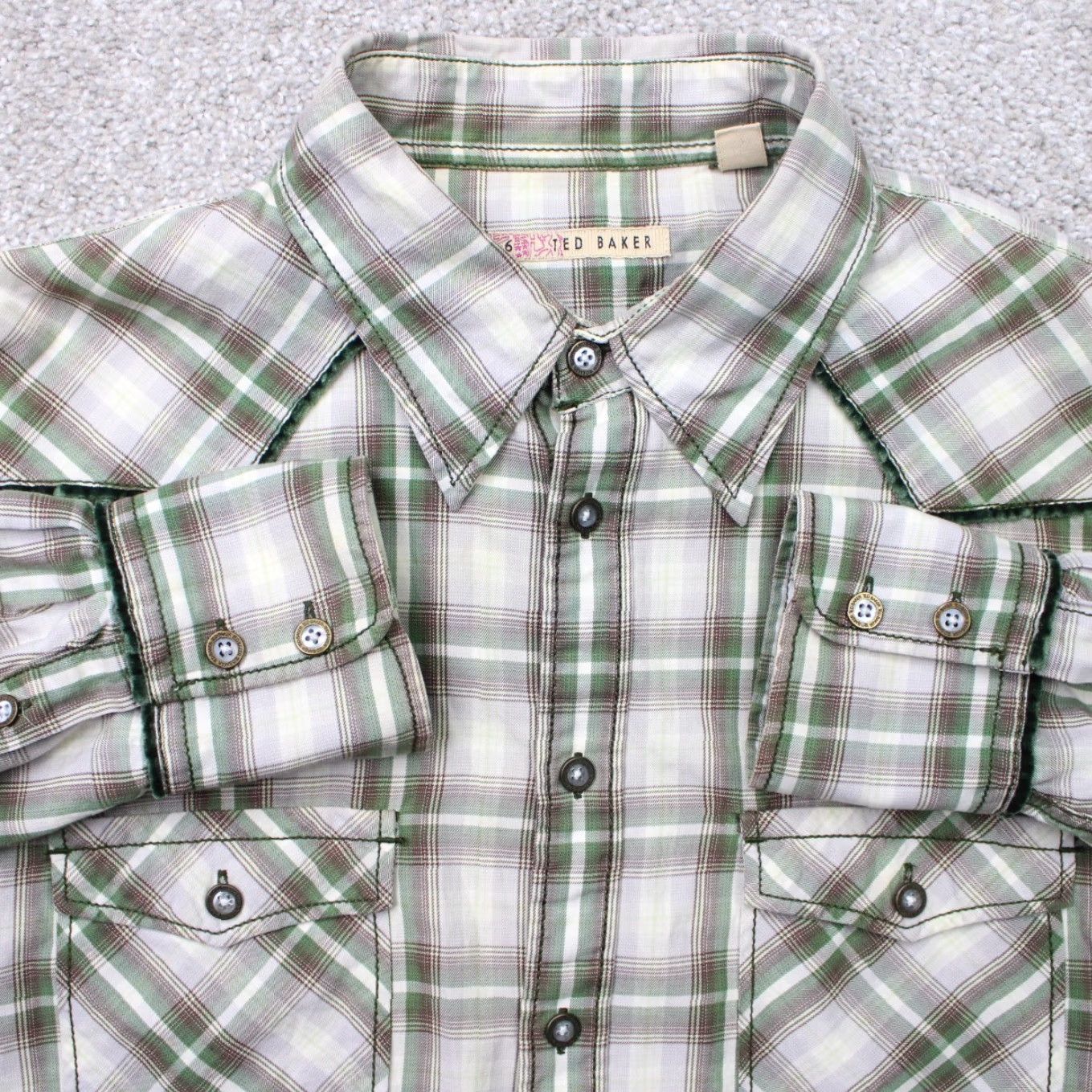 Ted Baker Ted Baker Shirt Men's 6/XL Green Plaid Flannel Snap Button Long Sleeve Cotton Size US XL / EU 56 / 4 - 2 Thumbnail