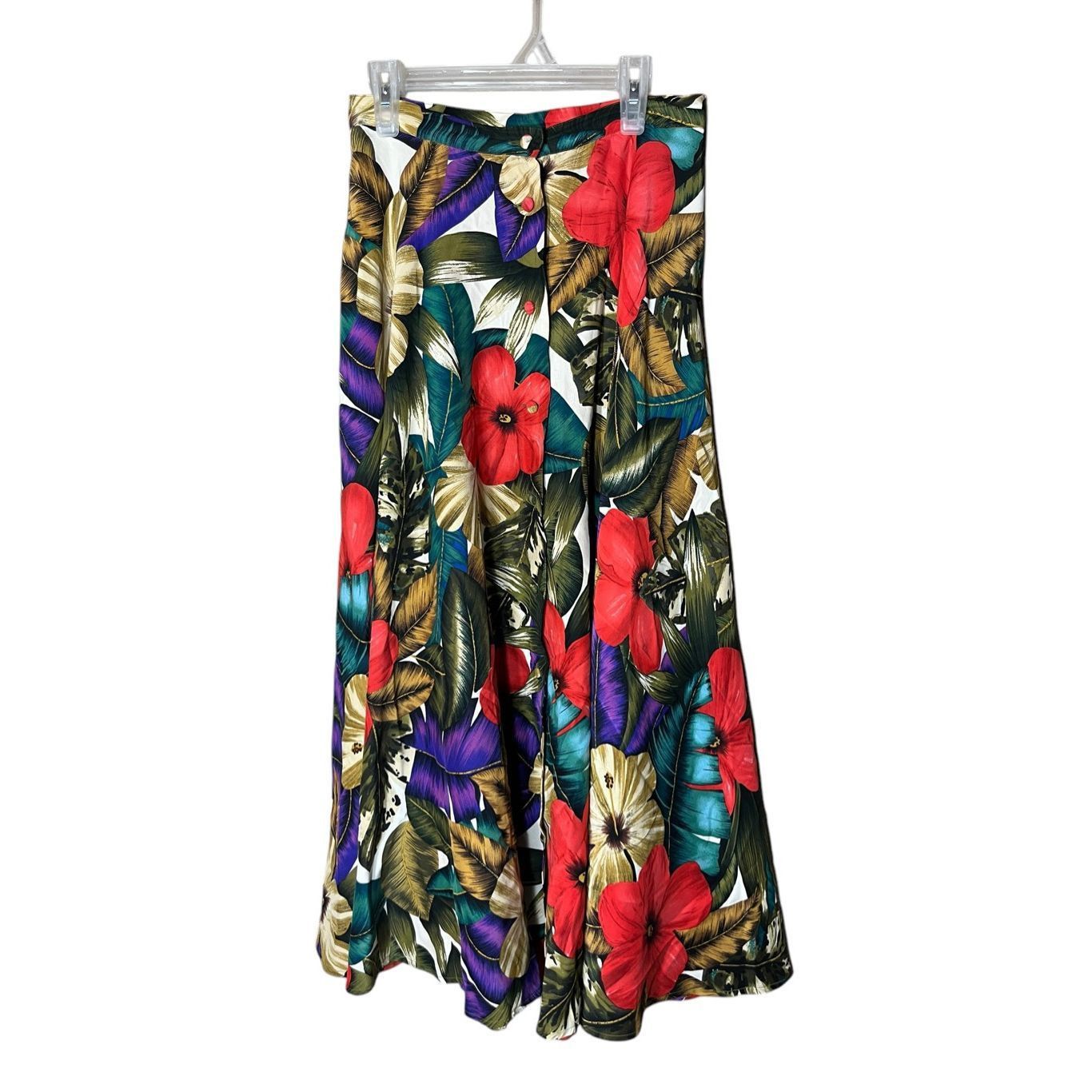 Other Vintage Dana Buchman 90s Hibiscus Floral Print Silk Button Front Skirt 4 Size 27" / US 4 / IT 40 - 1 Thumbnail