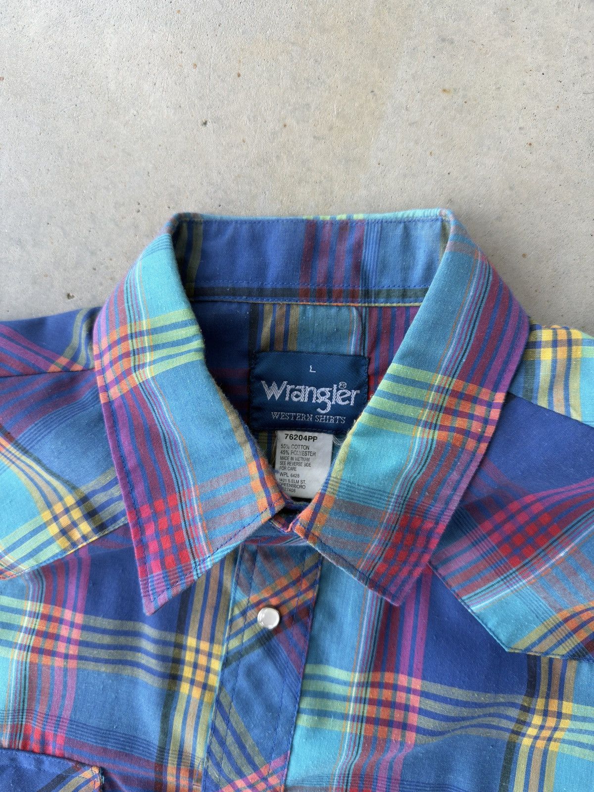 Vintage × Wrangler Vintage 90s Wrangler Plaid Pearl Snap Short Sleeve Button Up Size US L / EU 52-54 / 3 - 4 Thumbnail