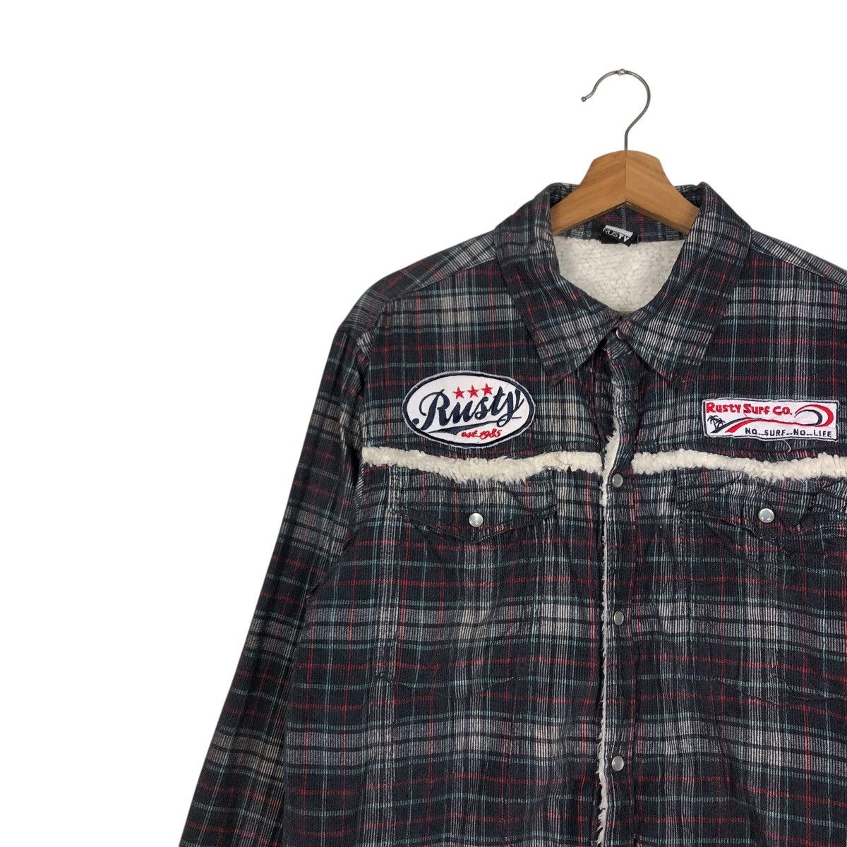 Japanese Brand 📌Rusty Surf Co. Flannel Shirt Jacket Sherpa Blanket Tartan Size US L / EU 52-54 / 3 - 8 Thumbnail