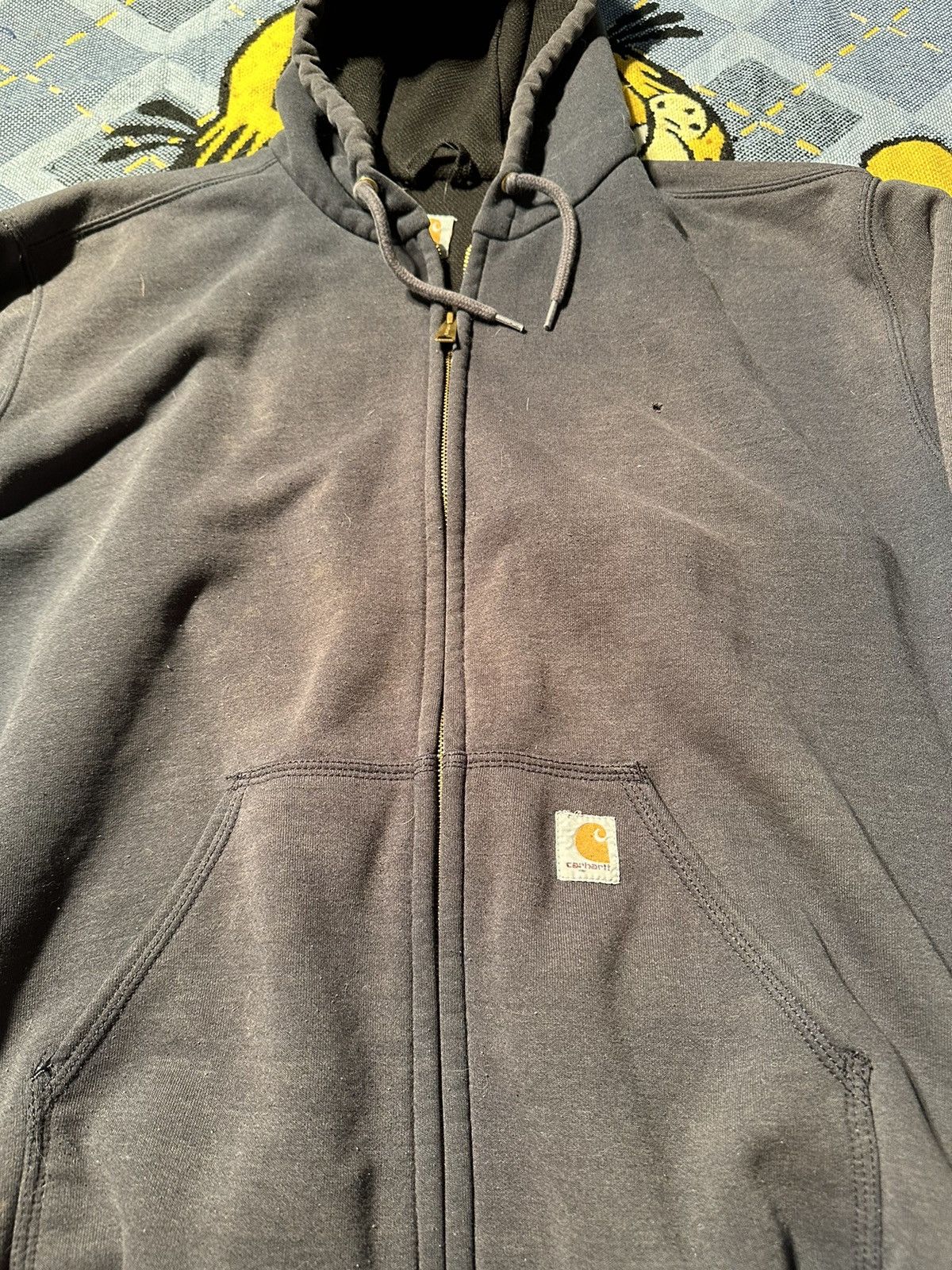 Carhartt × Vintage Vintage Carhartt Thermal Zip Up Hoodie/Sunfaded Black Size US XXL / EU 58 / 5 - 3 Thumbnail