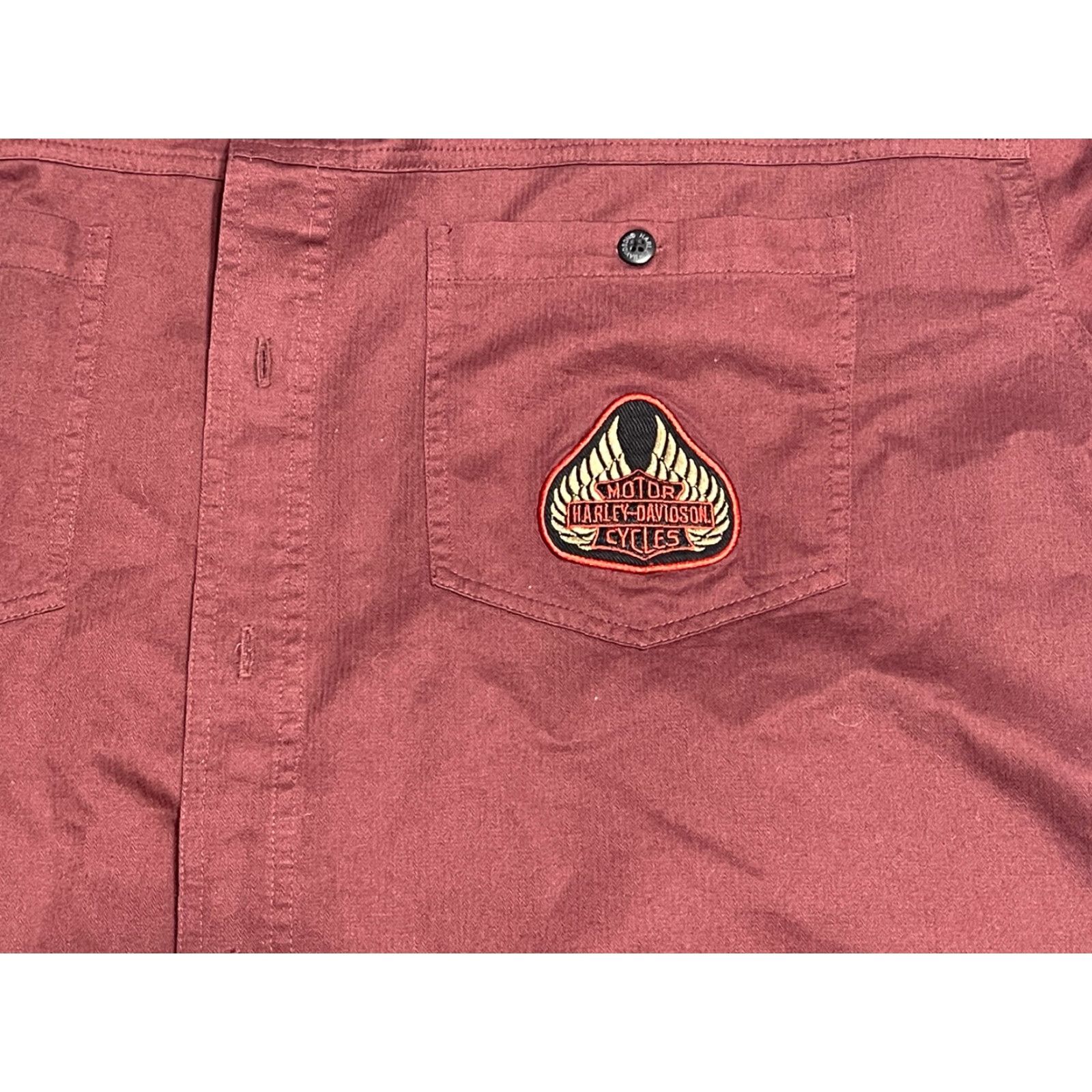 Harley Davidson VINTAGE Harley-Davidson Garage Shirt Button-Up Short Sleeve XL Men Maroon Cotton Logo Pockets Regular Chest Spread Collar Size US XL / EU 56 / 4 - 2 Thumbnail