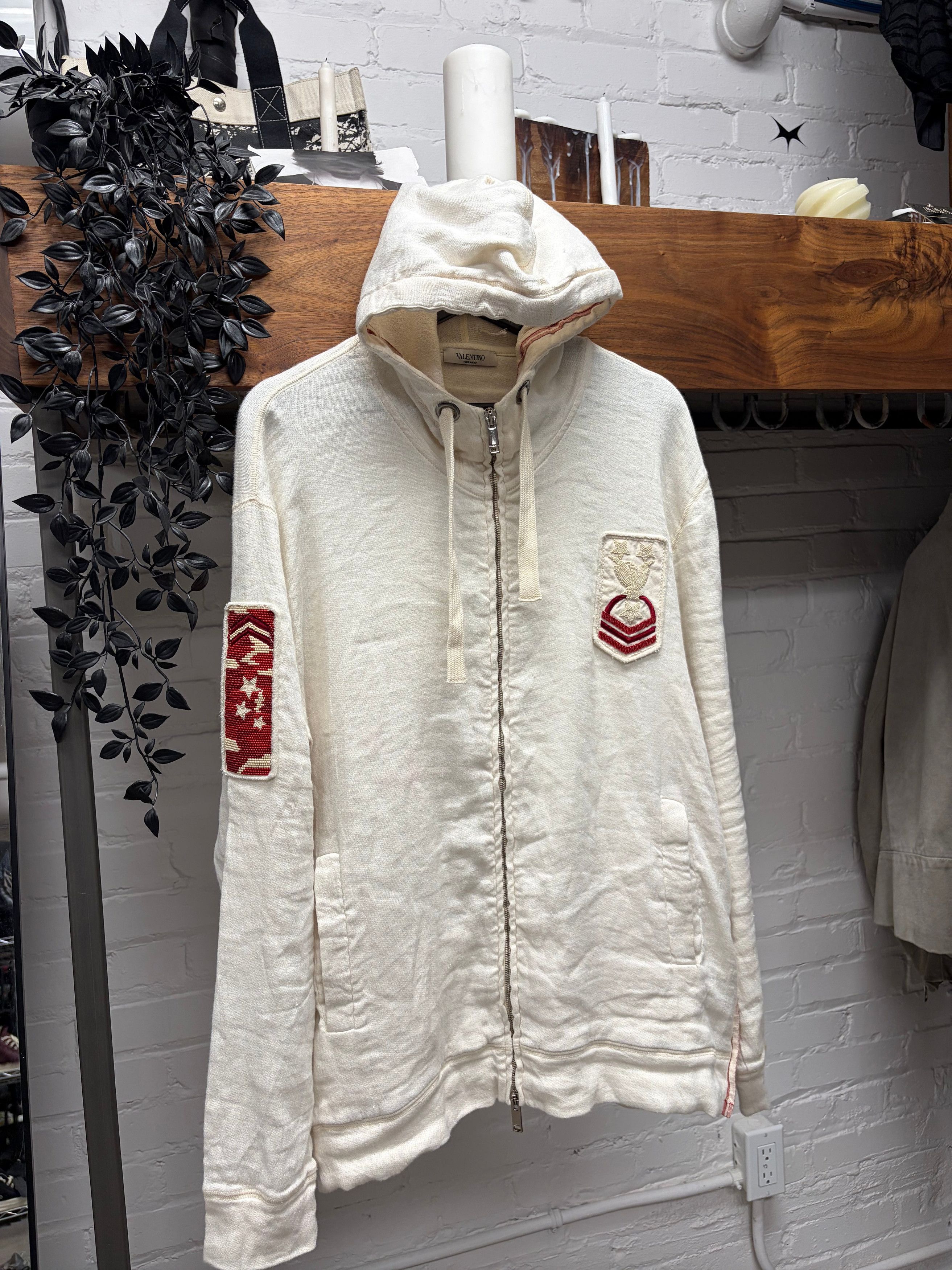 Valentino Valentino Beaded ‘Badge Logo’ Muslin Cotton Zip-Up Hoodie Size US M / EU 48-50 / 2 - 1 Thumbnail