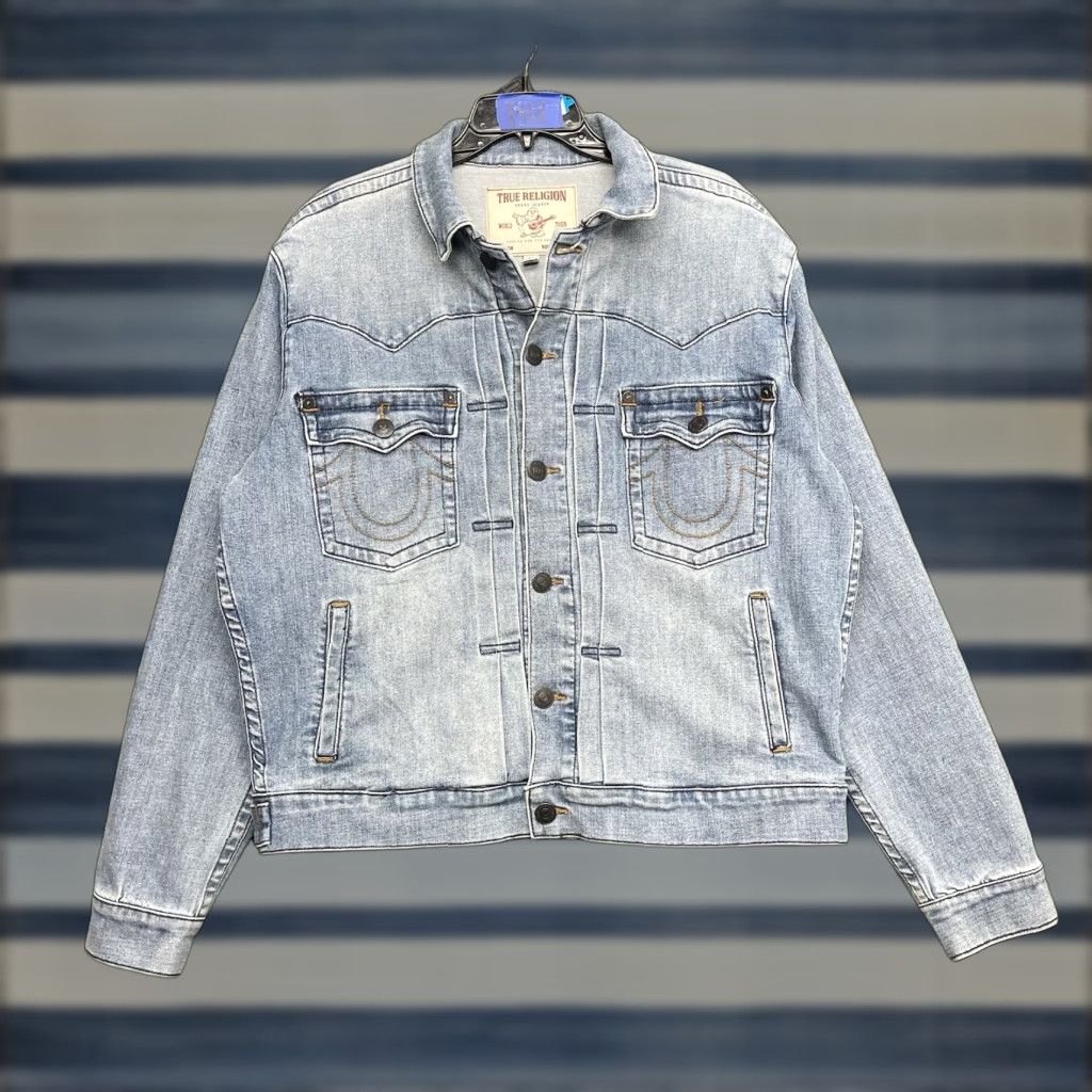 True Religion True Religion Denim Jacket Mens Large Oversized Super T Coated Jean Button y2k Size US 33 - 1 Thumbnail
