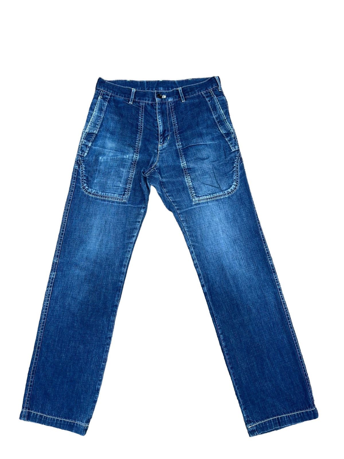 Comme des Garcons Homme Vintage CDGH Distress Fade Blue Denim Military Work Pant Size US 29 - 1 Thumbnail