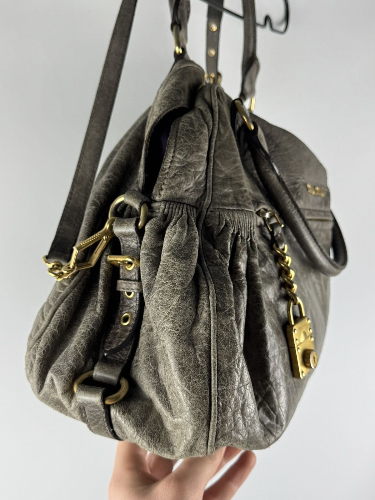 Miu Miu Miu Miu Vitello Two Way Nappa Leather Handbag Bag Grey Size ONE SIZE - 8 Thumbnail