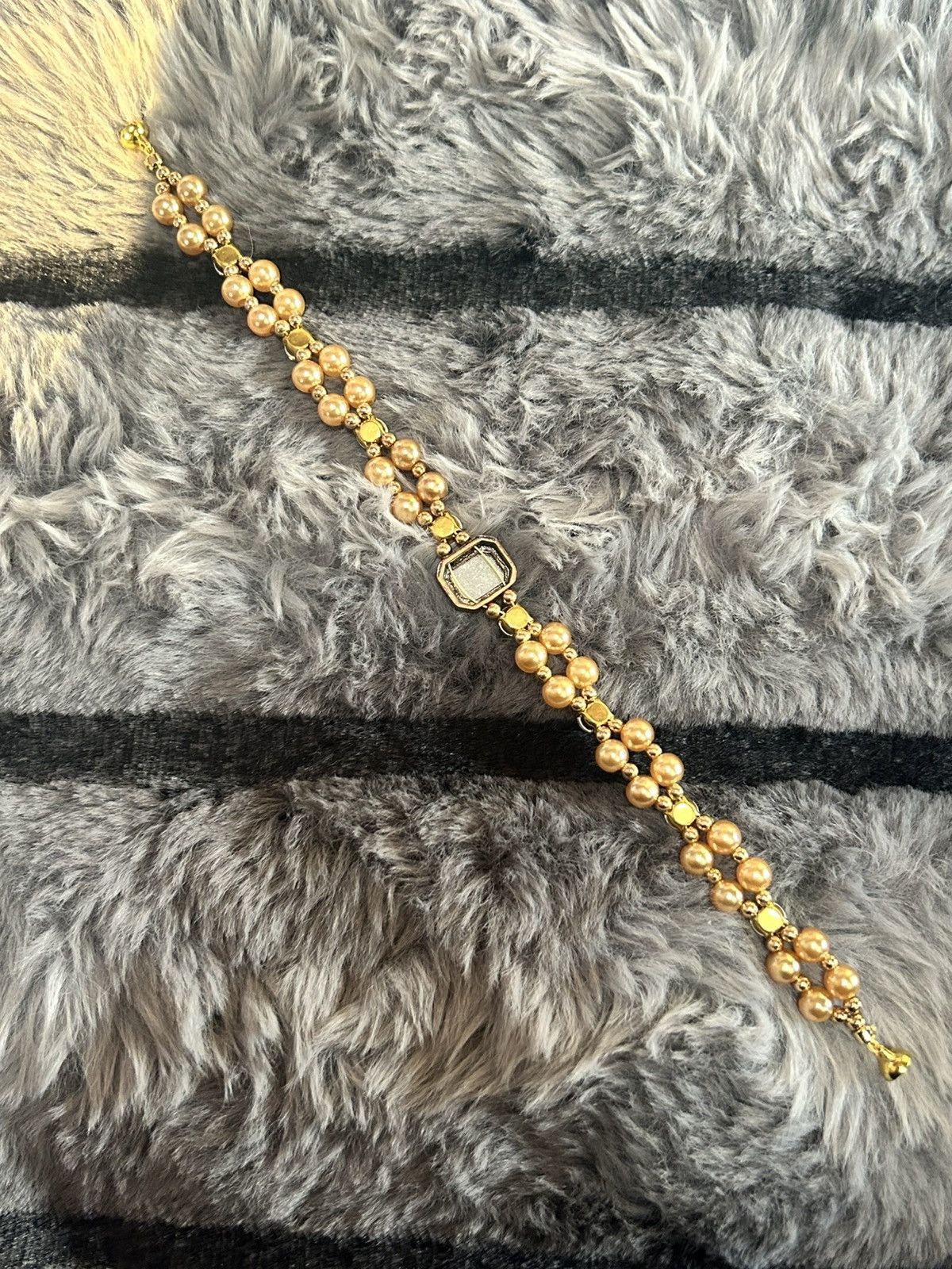 Handmade Handcrafted vintage gem citrine dome crystal pearl bracelet Size ONE SIZE - 7 Thumbnail