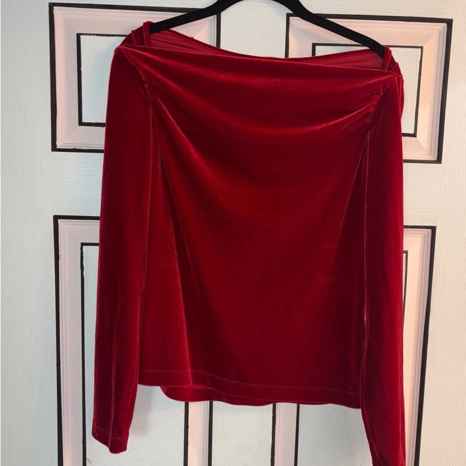 Lands' End Lands End Rich Red Velvet Cowl Neck Top Size L / US 10 / IT 46 - 6 Thumbnail