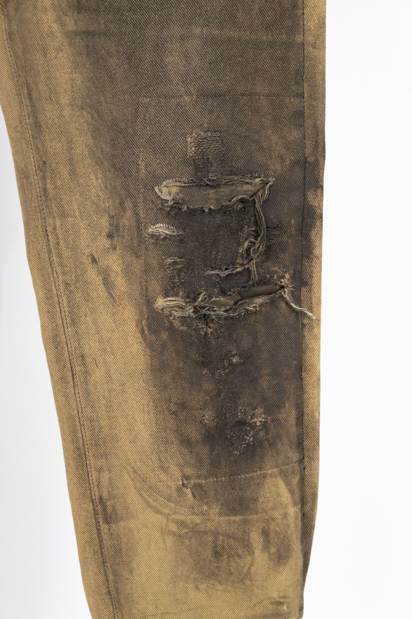 Ralph Lauren Ralph Lauren Tan Distressed Cotton Leather-Trim Jeans Size 29" - 7 Thumbnail