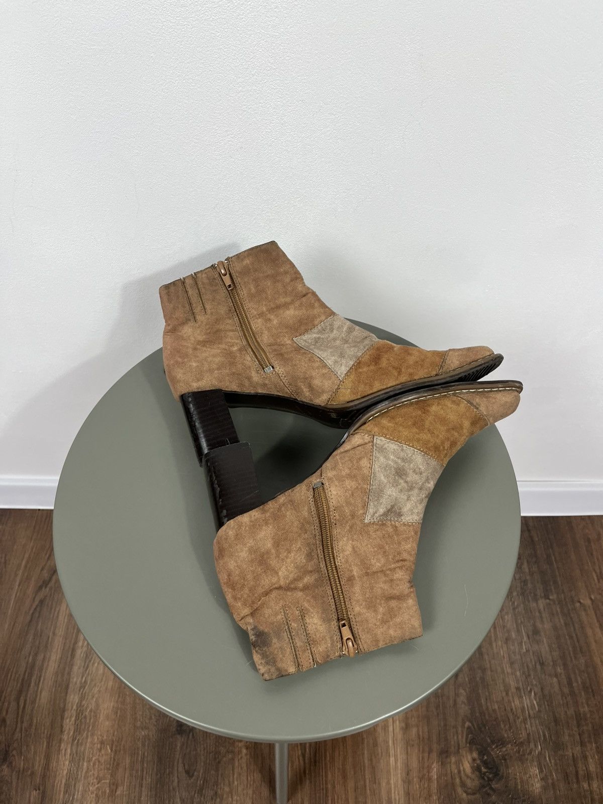 Other Patchwork Suede Ankle Boots EU 40 Block Heel Zip Square Toe Size US 9 / IT 39 - 7 Thumbnail