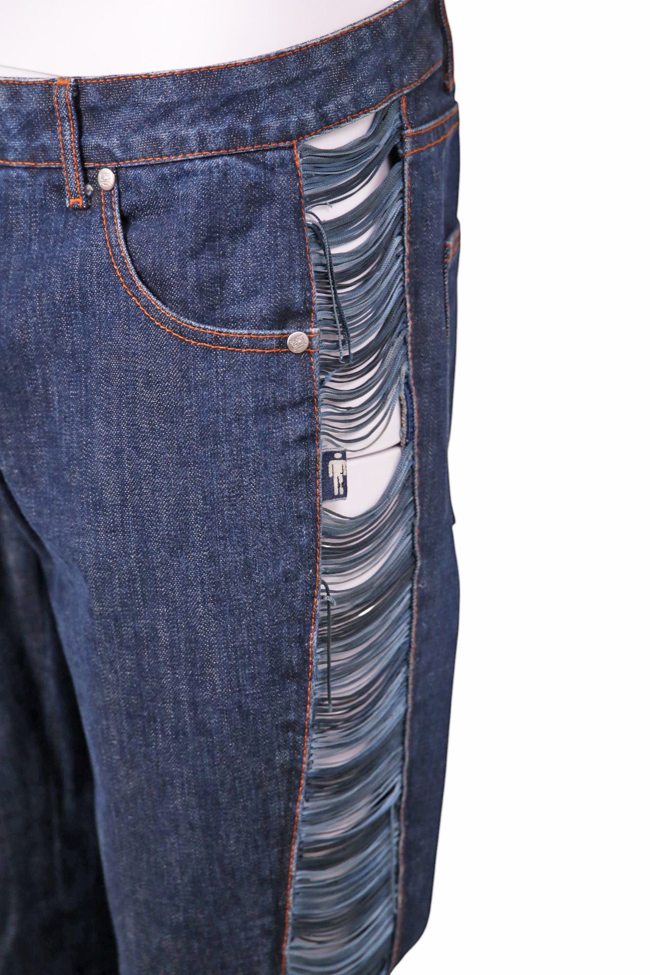 Jean Paul Gaultier 1990's Blue Cut-out Wide Jeans Size US 31 - 6 Thumbnail
