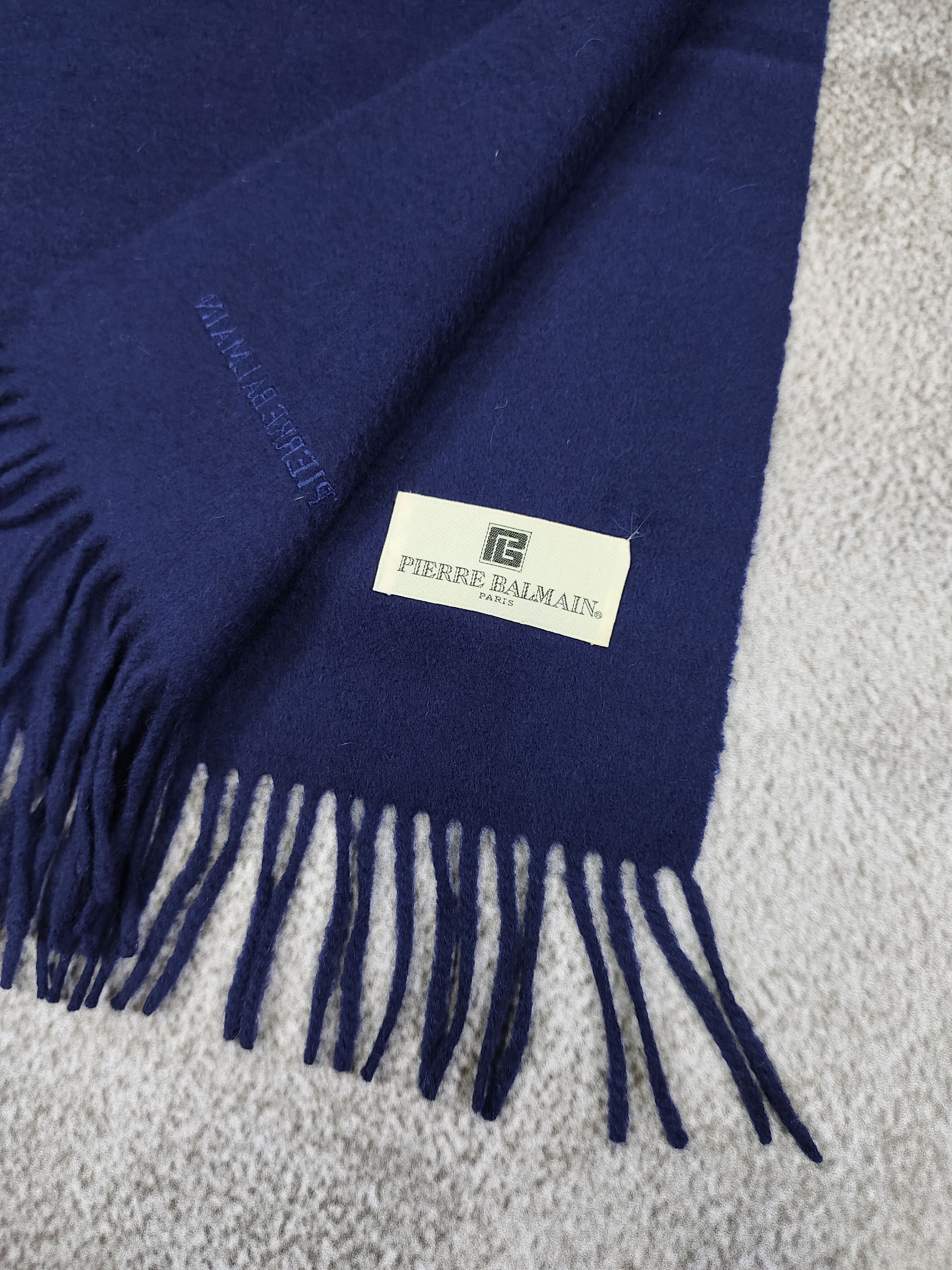 Pierre Balmain 90s Pierre Balmain- Solid Navy Embroidered Logo Wool Scarf Size ONE SIZE - 4 Thumbnail