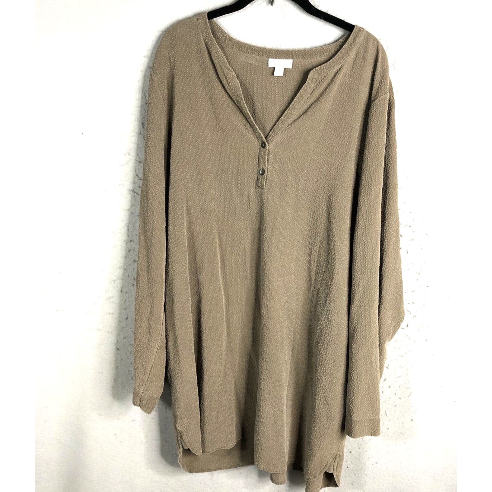 J. Jill PureJill Dress Women XL Taupe Textured Tencel Boho Lagenlook Oversized Shirt Dress Size XL / US 12-14 / IT 48-50 - 2 Thumbnail