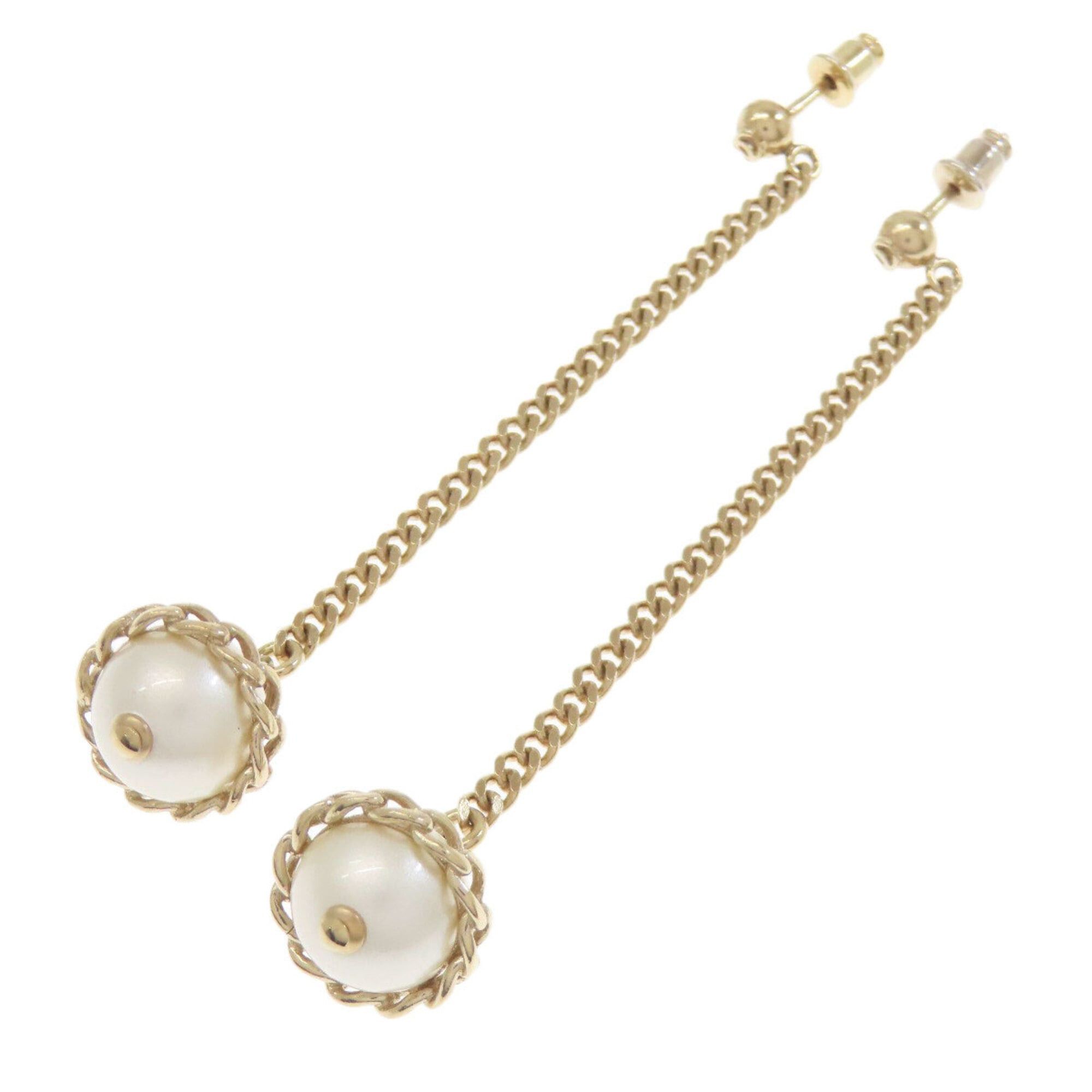 Chanel Chanel Chain Coco Mark Earrings, Metal/Faux Pearl, Women's CHANEL Size ONE SIZE - 1 Thumbnail