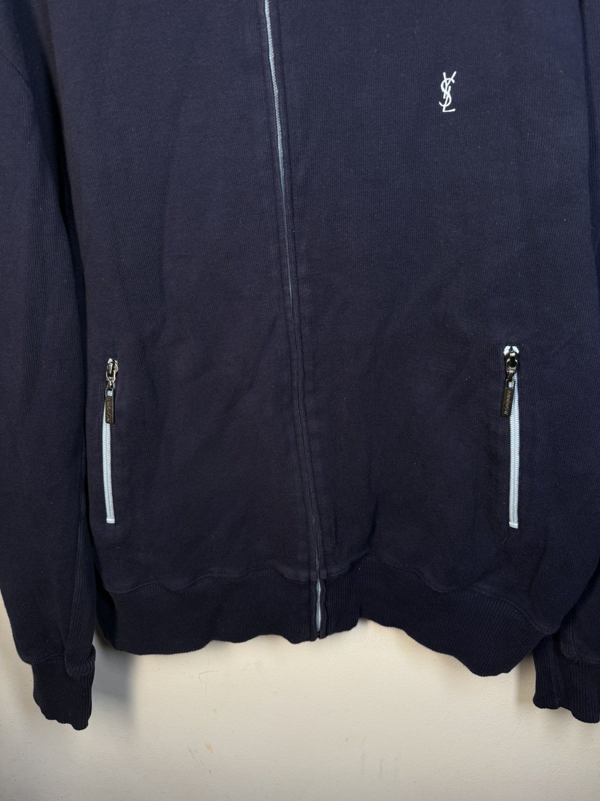 Yves Saint Laurent Navy YSL Hoodie Sweatshirt Sweater Quarter Zip Vintage 90s Size US L / EU 52-54 / 3 - 13 Thumbnail