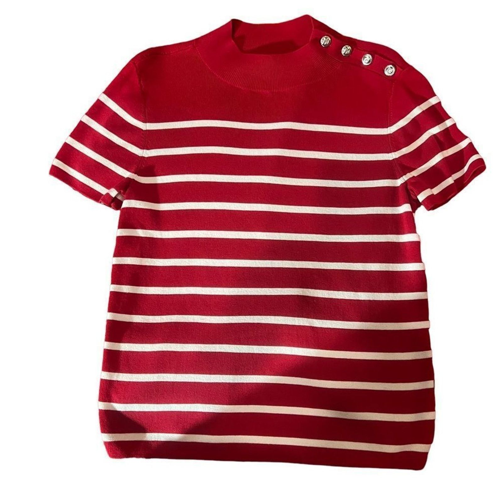 Talbots Talbots Sweater Womens Large Striped Mock Neck Short Sleeve Size L / US 10 / IT 46 - 3 Thumbnail