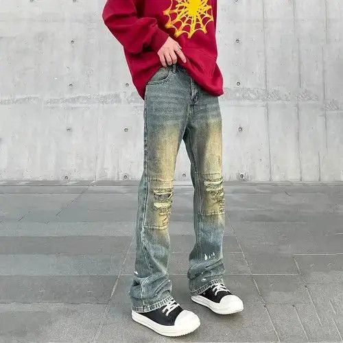 VIBE Skinny Jeans Men Streetwear Autumn Y2k Ripped Denim Size US 32 / EU 48 - 5 Thumbnail