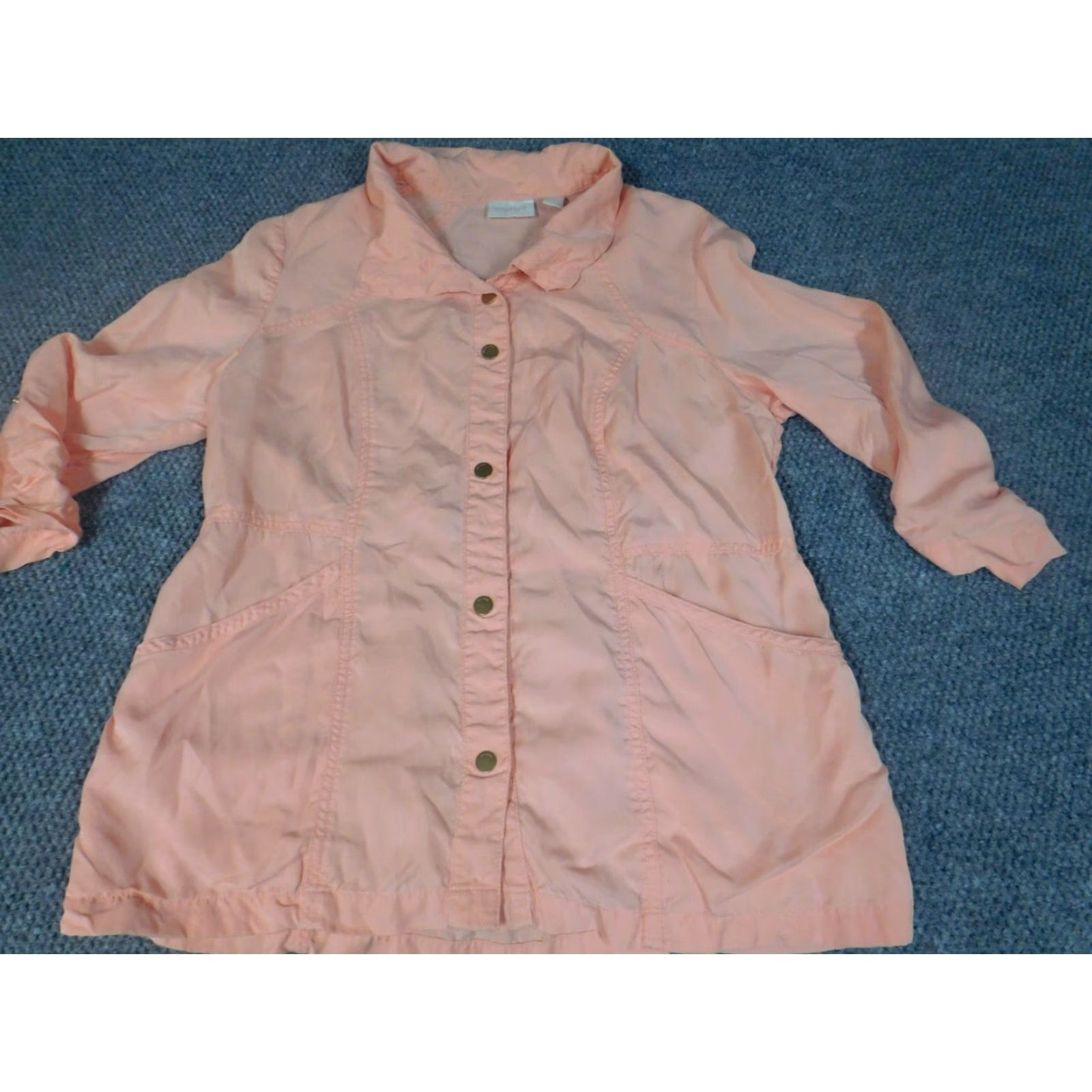 Vintage Chicos Blouse Shirt Womens 1 Pink Collared Button Up Long Sleeve Lyocell Casual Regular Basic Cristal Zoo Animals Stretch Size XS / US 0-2 / IT 36-38 - 3 Thumbnail