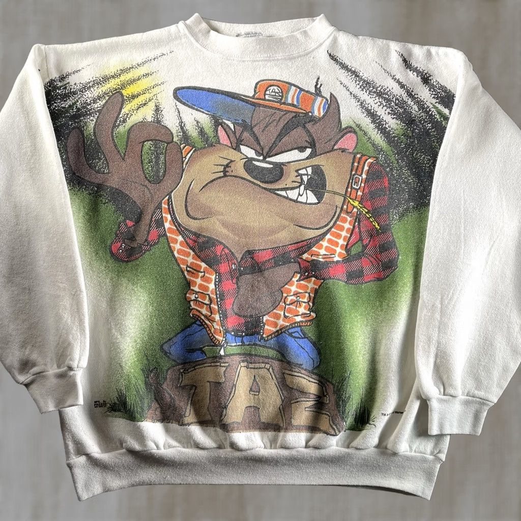 Vintage VINTAGE Taz Sweatshirt Men’s L White Pullover 1995 FREEZE Looney Tunes Lounge Lumberjack MENS Size US L / EU 52-54 / 3 - 1 Thumbnail