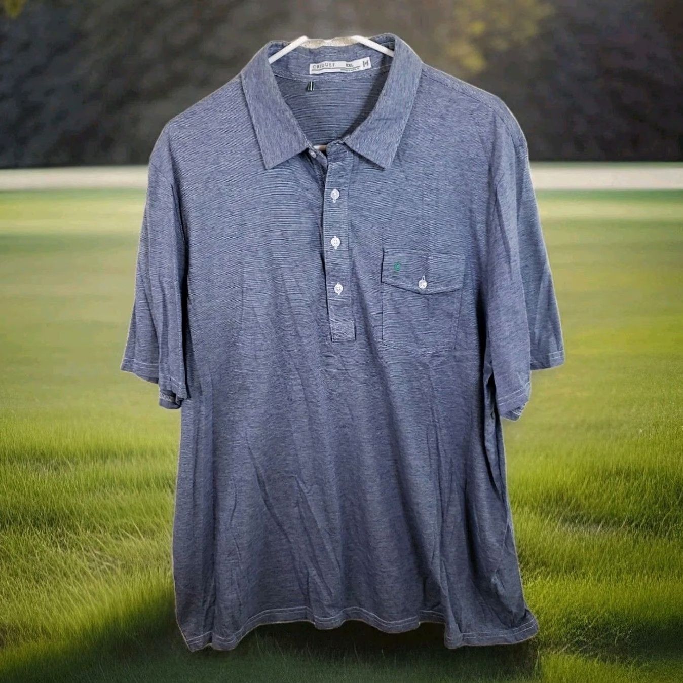 Vintage Criquet Polo Shirt Men 2XL Navy Blue White Stripe Cotton Pocket Golf Texas Preppy Logo Short Sleeve Size US XXL / EU 58 / 5 - 2 Thumbnail