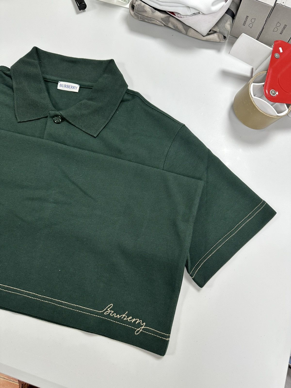 Burberry BURBERRY GREEN Polo Shirt with Embroidered Hem Size US M / EU 48-50 / 2 - 5 Thumbnail