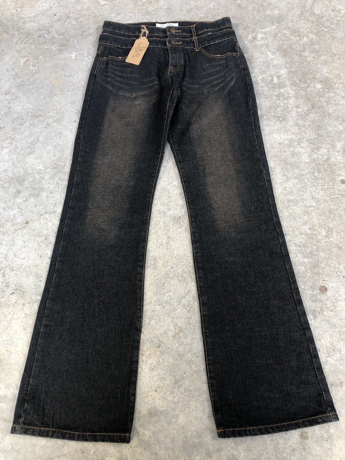 Japanese Aqua Flared Jeans Double Waist Distressed