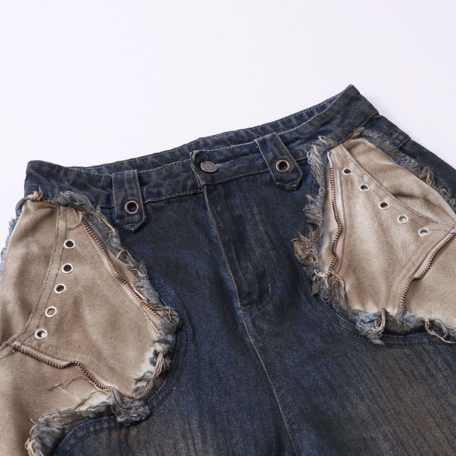 Jean Patchwork Distressed Wide Leg Denim Jeans, Baggy Fit Size US 32 / EU 48 - 6 Thumbnail