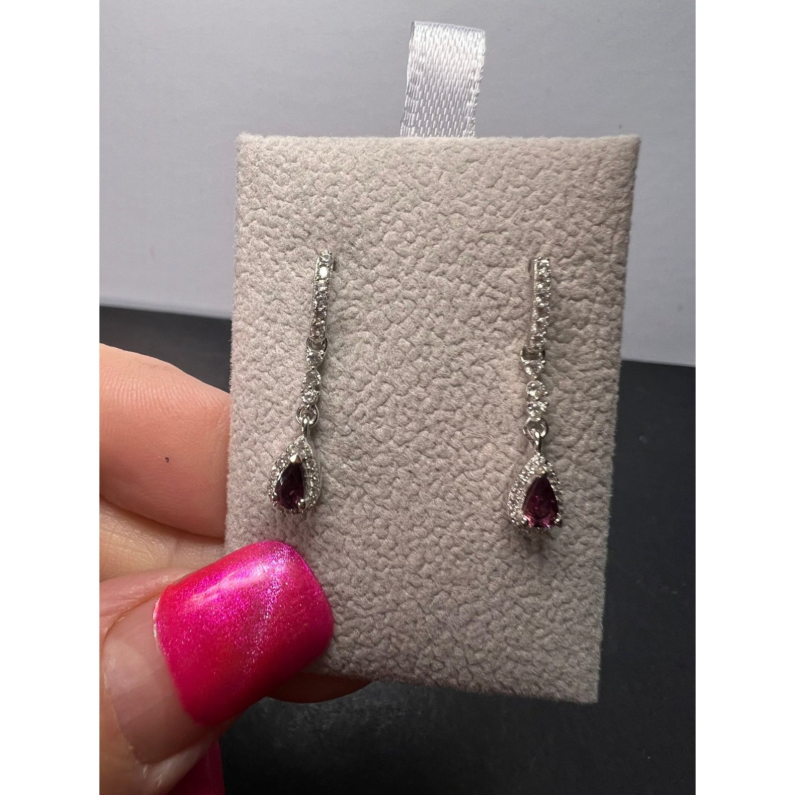 Other Rubellite and zircon earrings in platinum over sterling Size ONE SIZE - 9 Thumbnail
