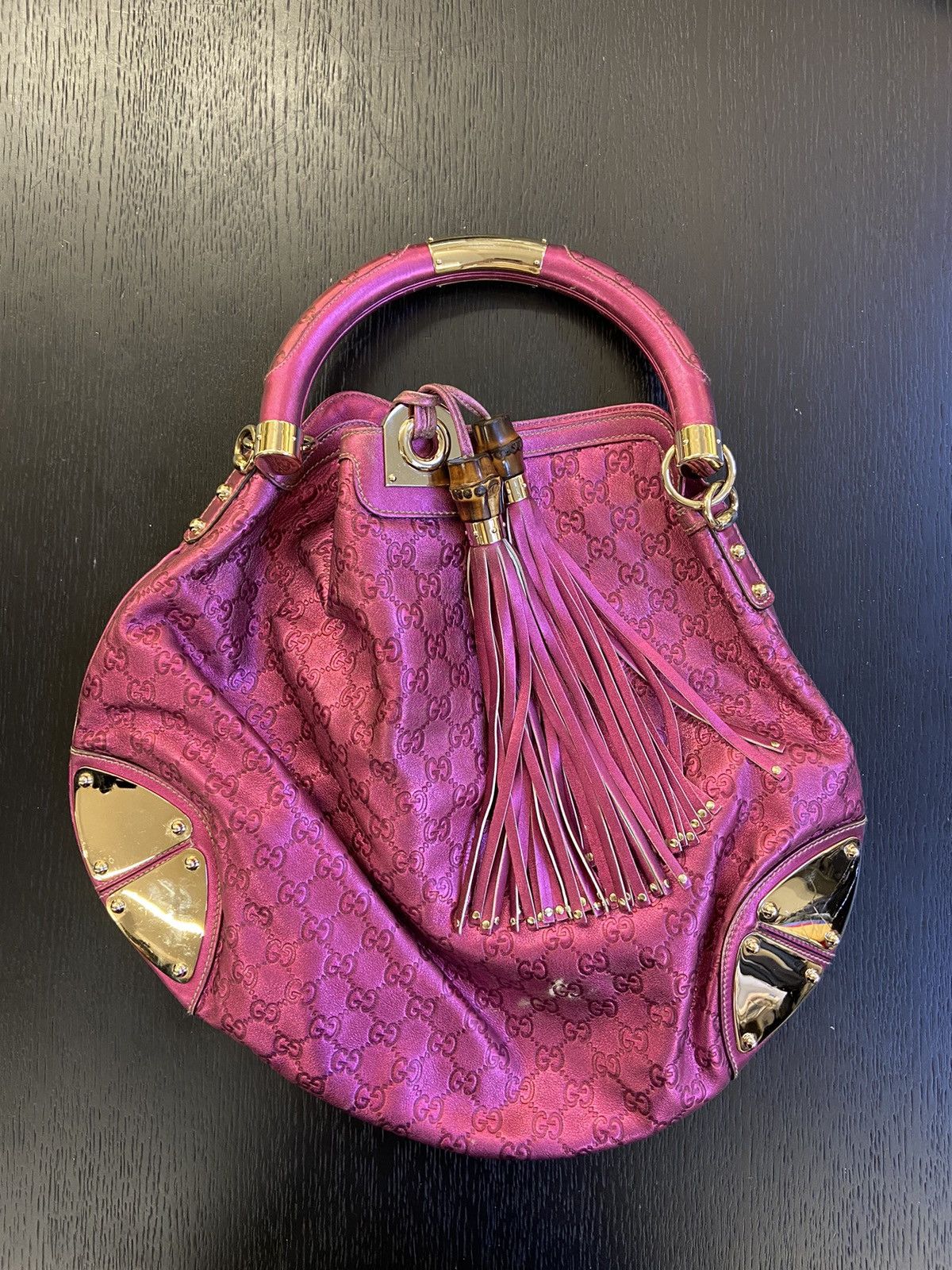 image of Gucci Pink Monogram Leather Hobo Bag, Women's