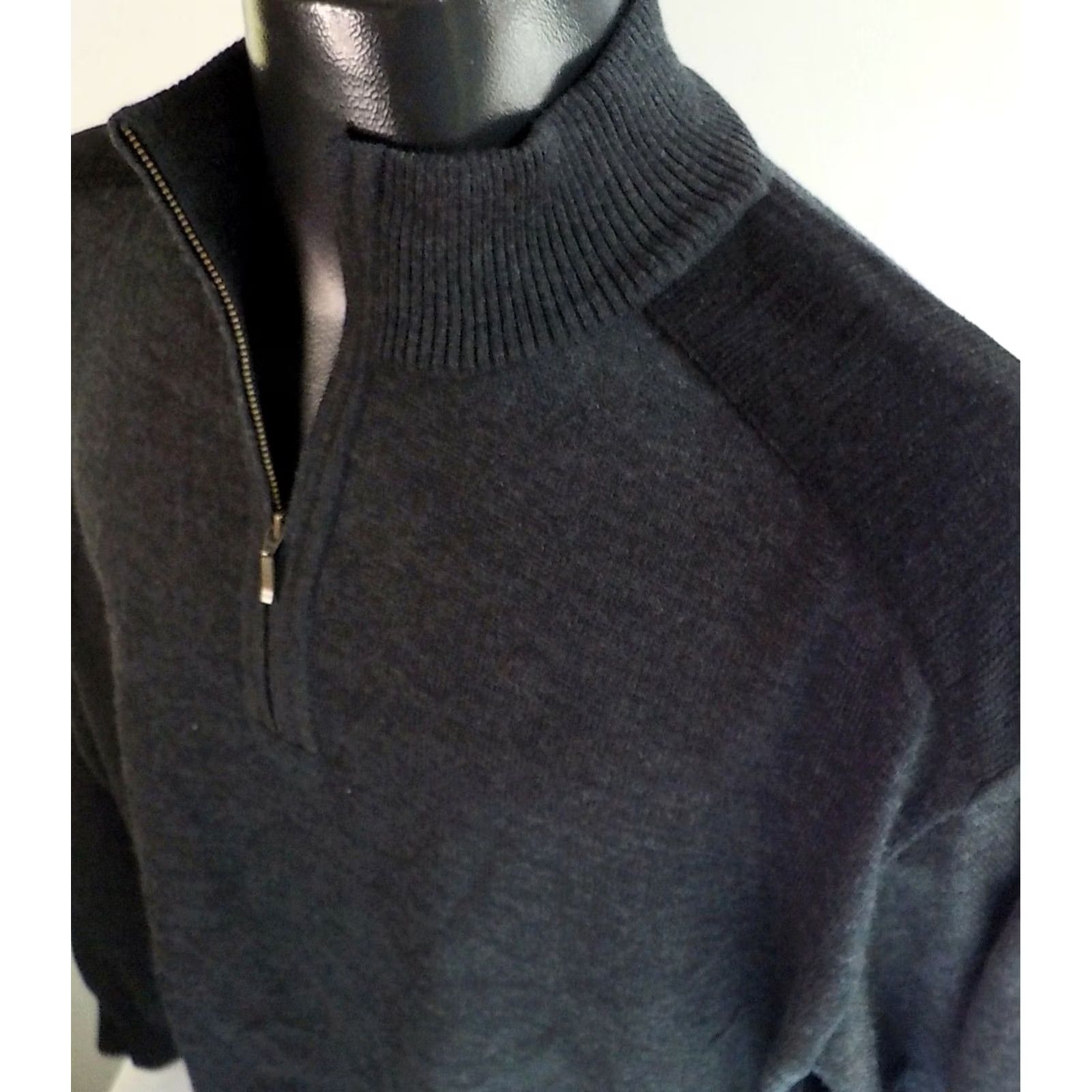 Vintage ST. Croix Knits 1/4 Zip Sweater Gray/Black XL Wool/Cotton Men's Pullover Elbow Patches Size US XL / EU 56 / 4 - 2 Thumbnail