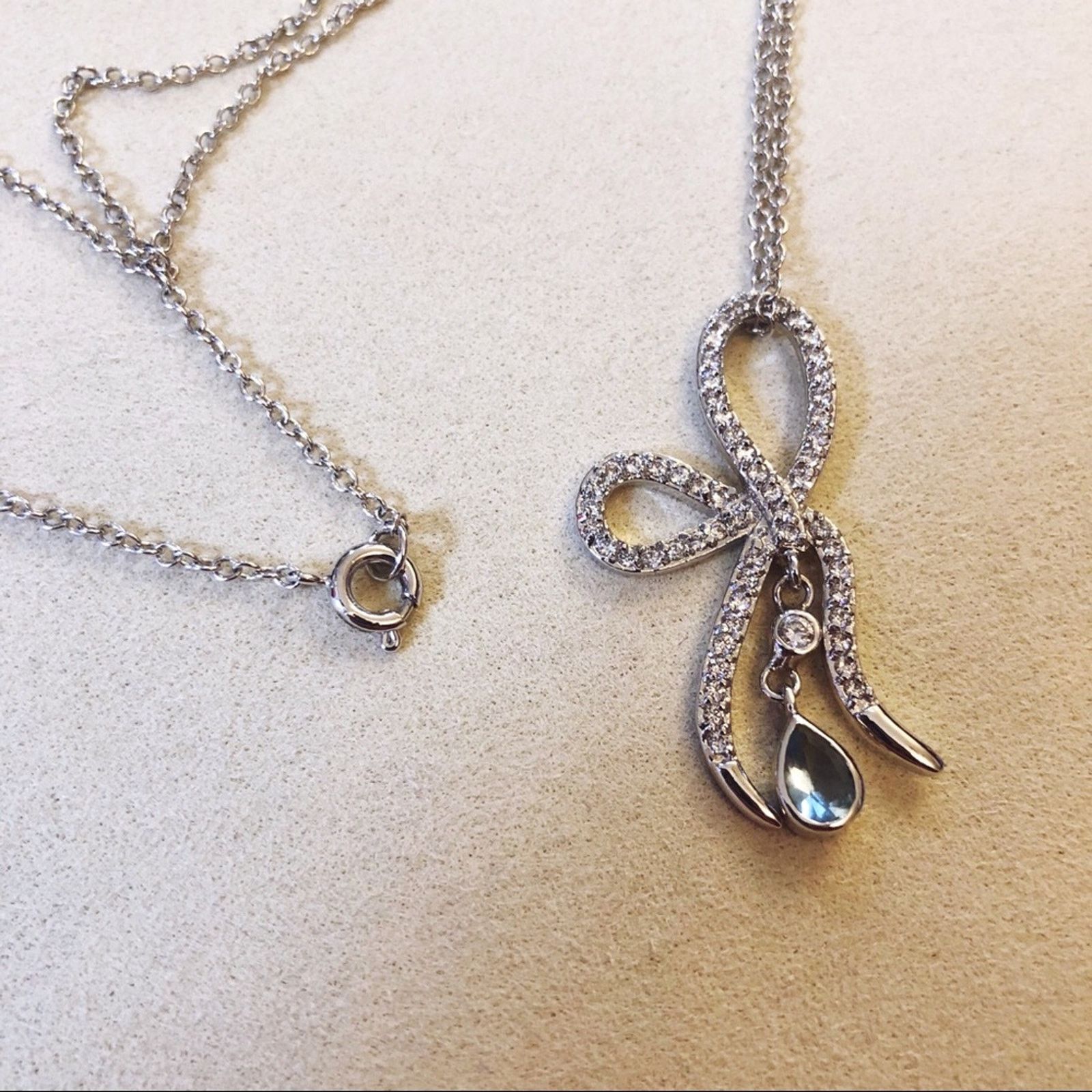 Other Silver Ribbon with Blue Crystal Necklace Size ONE SIZE - 2 Thumbnail
