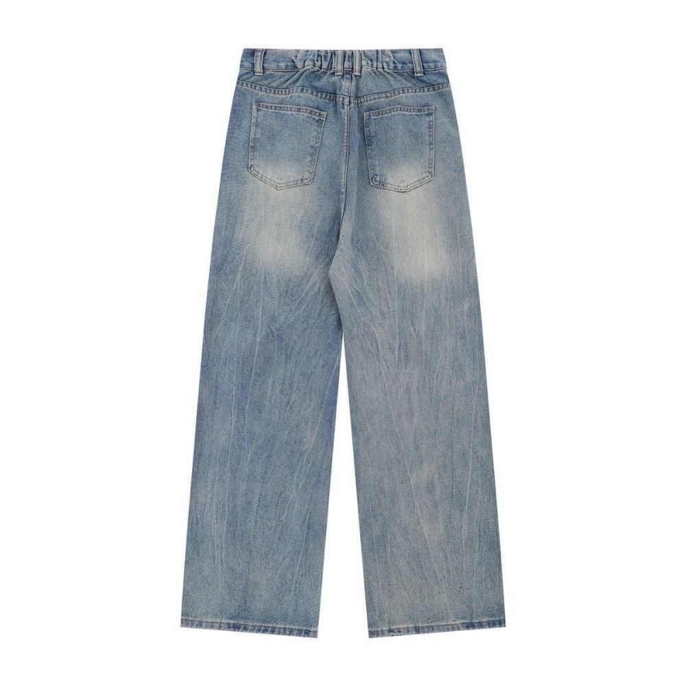 Vintage Punk distressed straight loose men's pleated jeans Size US 32 / EU 48 - 2 Thumbnail