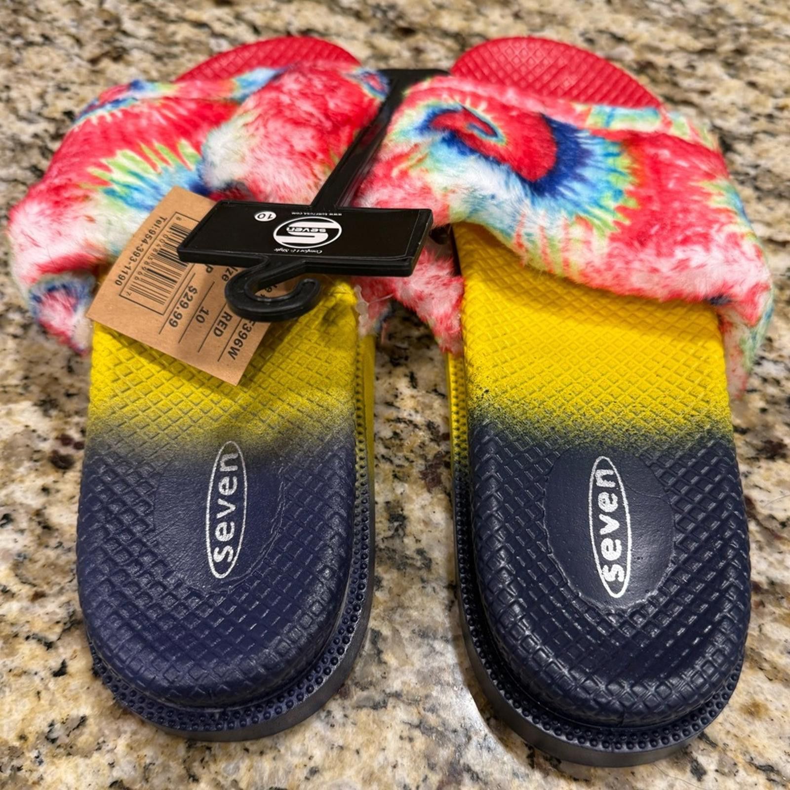 Seven 7 Seven tie dyed faux fur rainbow colored slides Size 10 Size US 10 / IT 40 - 5 Thumbnail