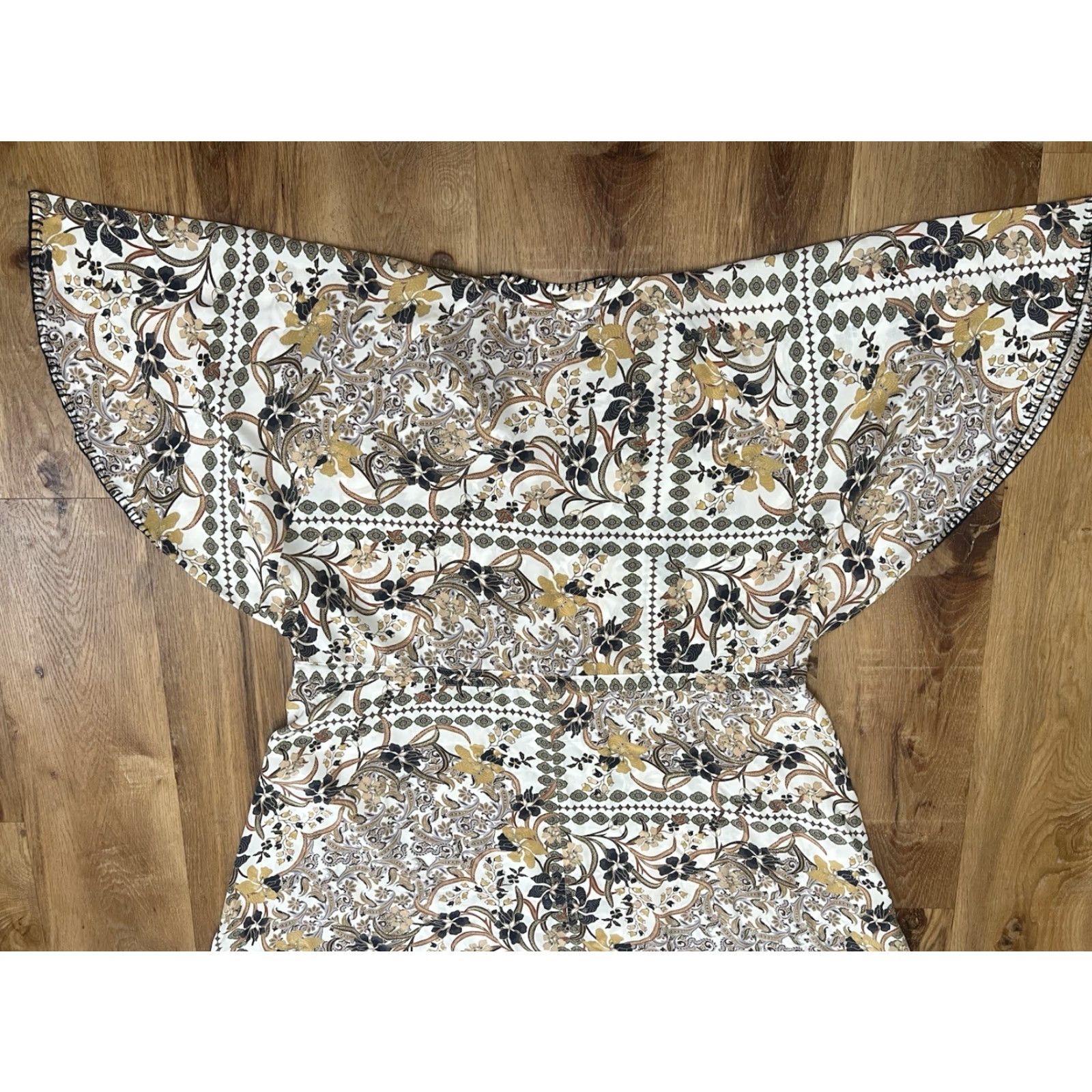 Johnny Was Johnny Was Dress Womens XL Multicolor Silk Maxi Floral V-Neck Half Sleeve Dolman Drawstring Waist Party Size XL / US 12-14 / IT 48-50 - 6 Thumbnail