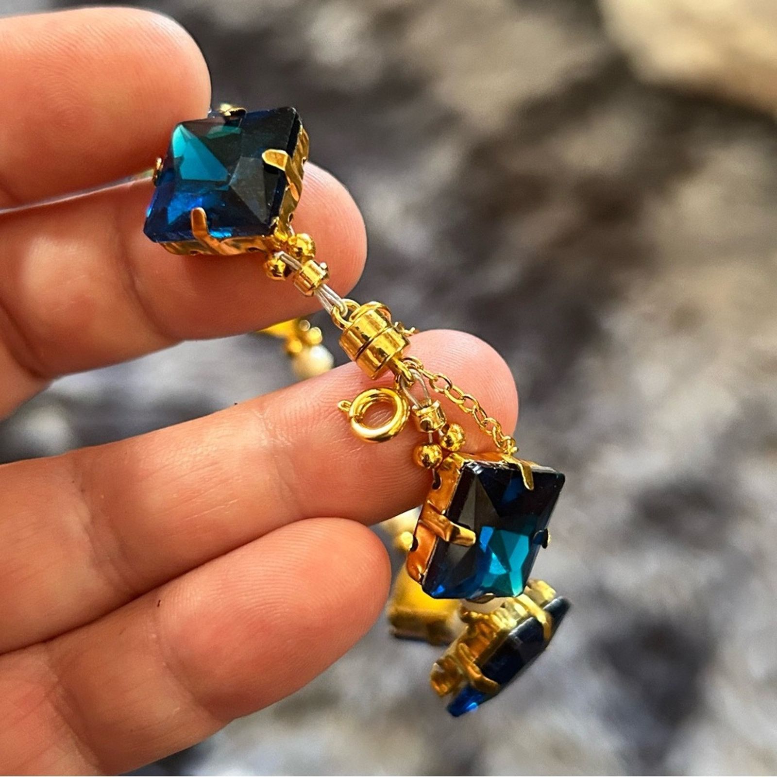Handmade Handcrafted royal blue rhinestone faux pearl bracelet Size ONE SIZE - 5 Thumbnail