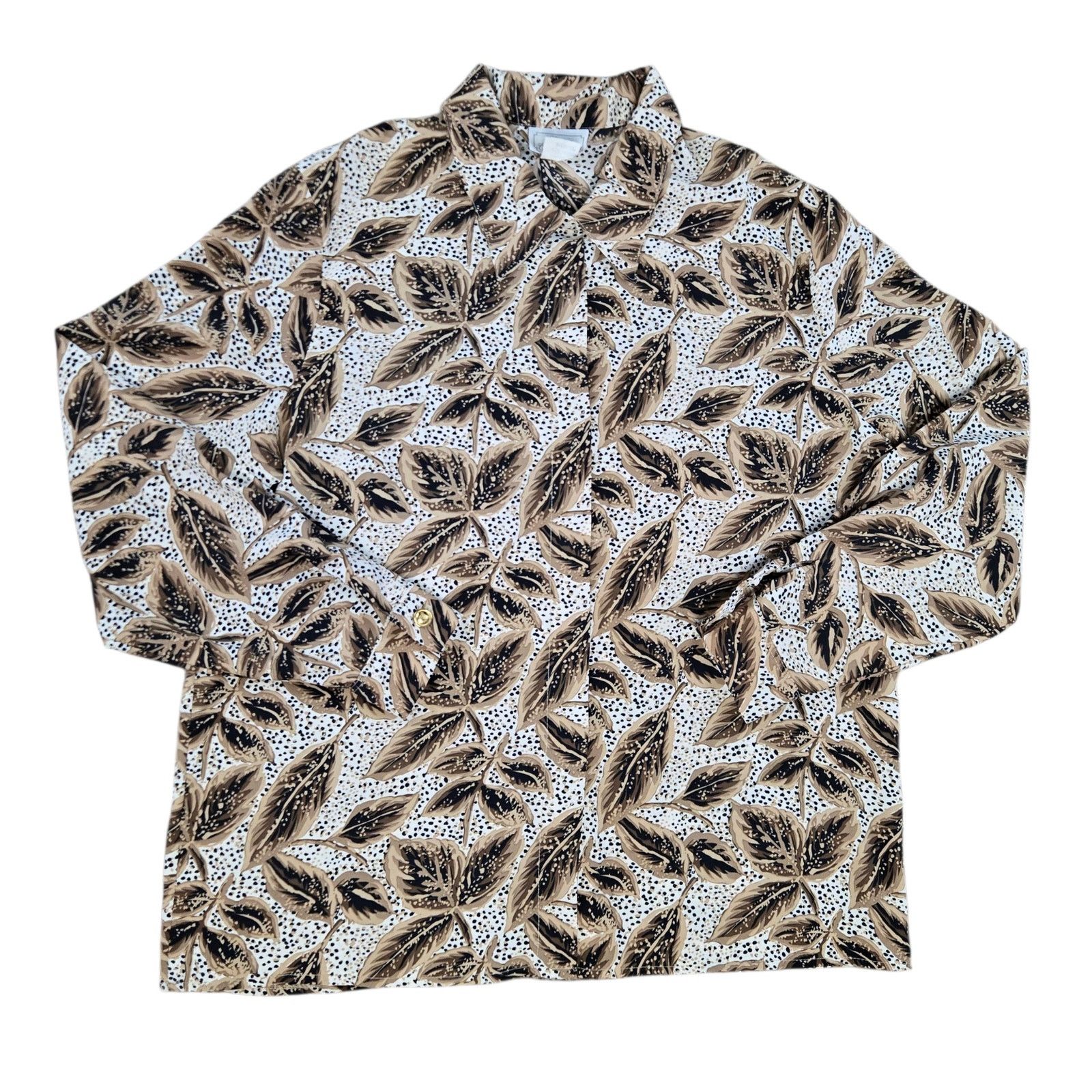 Vintage 1980s Vintage Leaf Print Blouse Poplin Blouse Size 16 Size XXL / US 16-18 / IT 52-54 - 2 Thumbnail