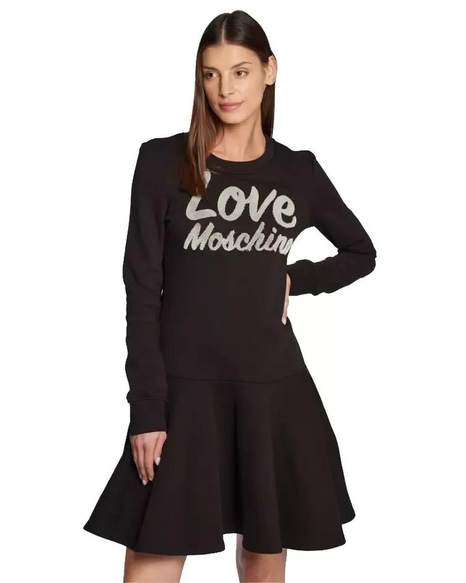 Image of Moschino Embossed Logo Long Sleeve Dress in Black, Women's (Size Small)