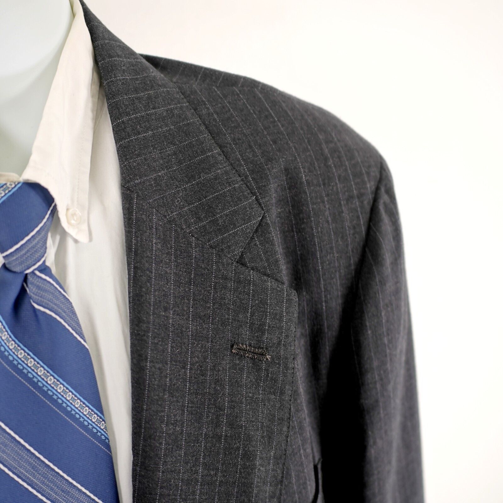 Nordstrom Nordstrom Wool Gray Striped 2 Button Suit Jacket 46R Size 46R - 2 Thumbnail