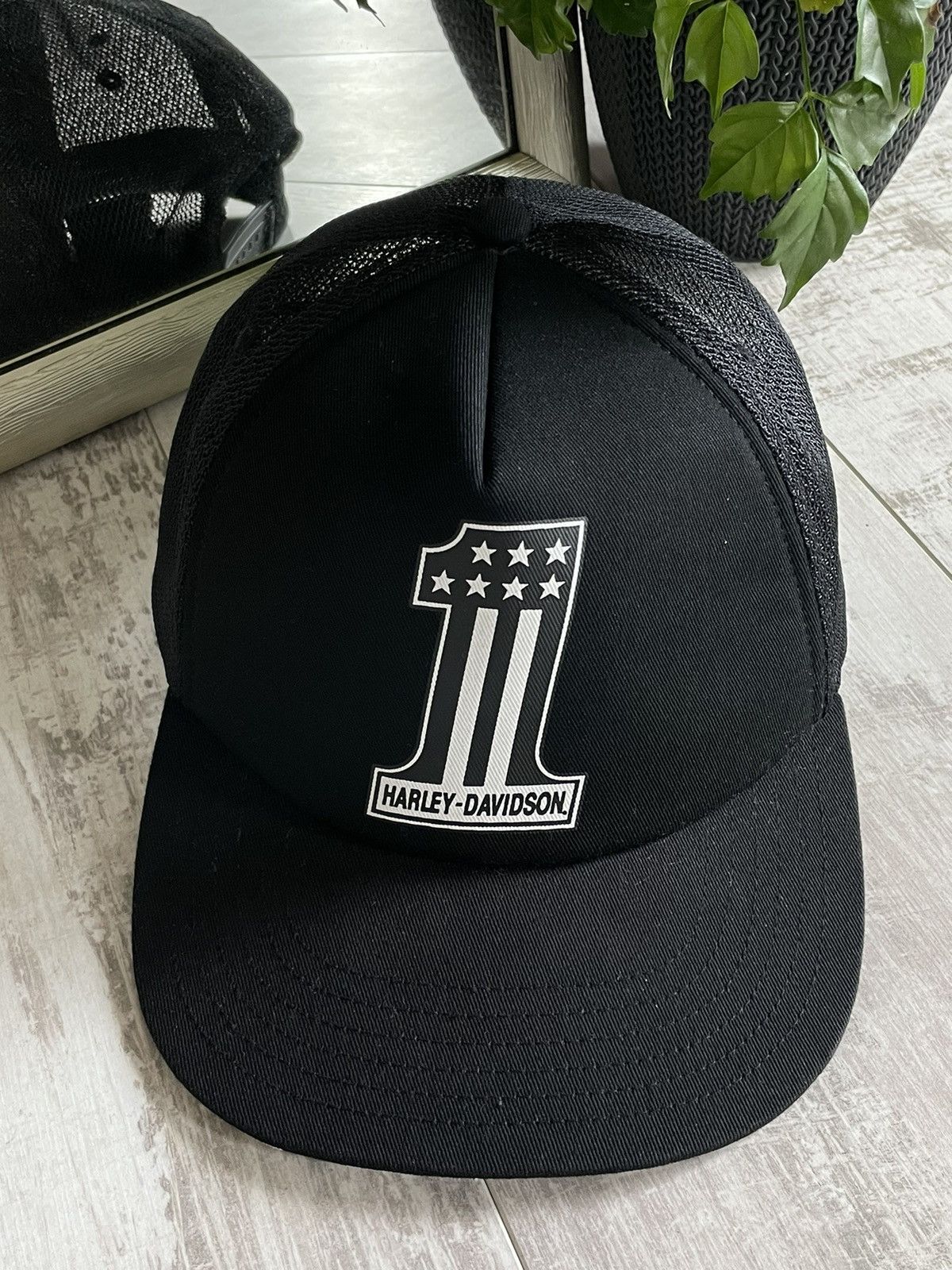 Harley Davidson × Vintage Vintage Harley Davidson #1 Black Hat Cap Racing Motorcycle Size ONE SIZE - 2 Thumbnail