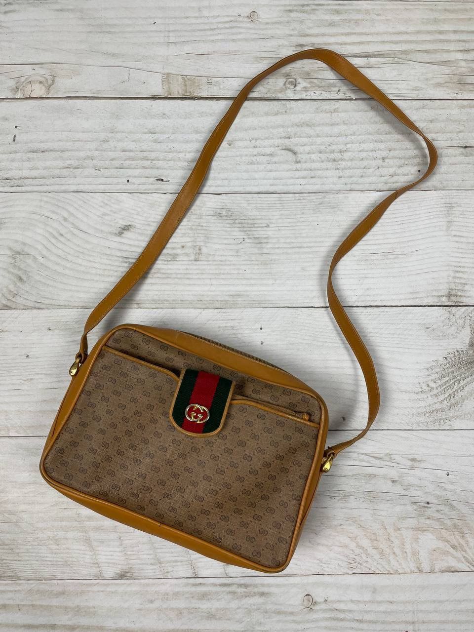 Gucci Micro GG Canvas Web Sherry Line Crossbody Shoulder Bag in Brown, Women's