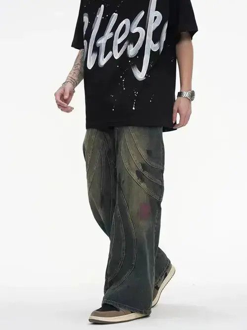 Other Y2K Painted Circle Striped Straight Flare Size US 35 - 3 Thumbnail