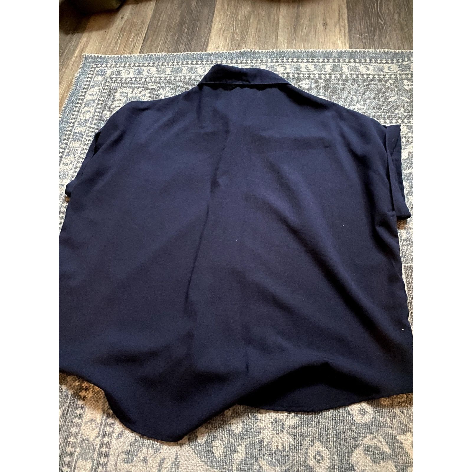 Other Satin Button-Up Navy Blouse Short Sleeve Medium Soft Norm Size M / US 6-8 / IT 42-44 - 5 Thumbnail