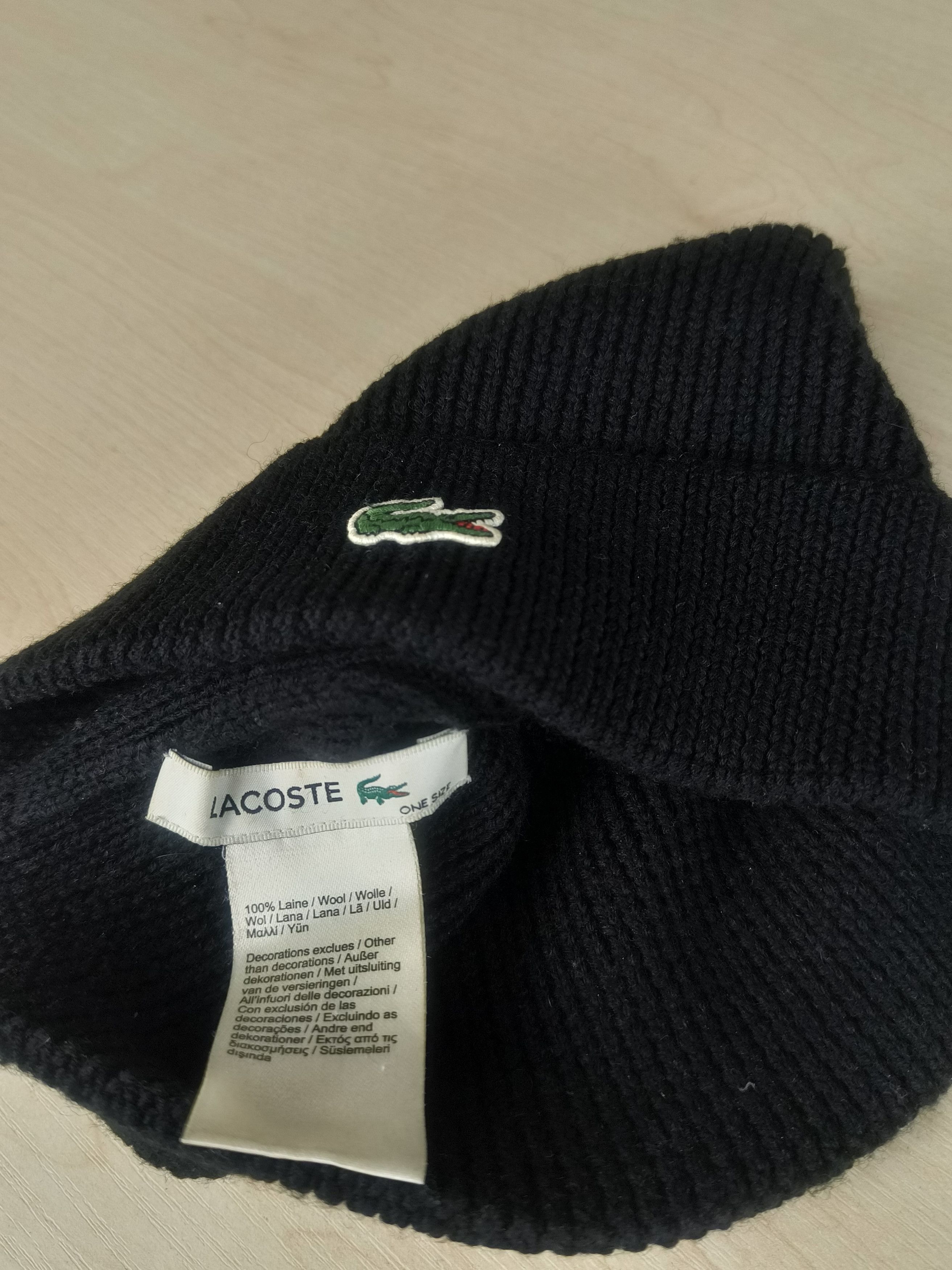 Lacoste Lacoste Ribbed Knit Croc Logo Wool Cuffed Winter Beanie Hat Size ONE SIZE - 2 Thumbnail