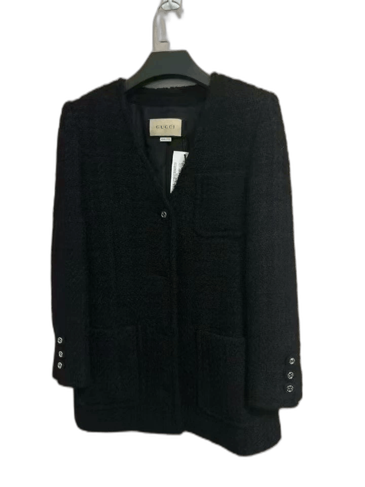 Gucci Gucci Black Textured Long Coat Size S / US 4 / IT 40 - 1 Thumbnail