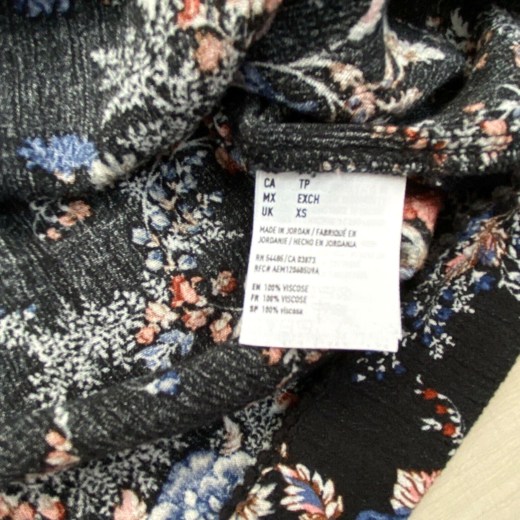 American Eagle Outfitters American Eagle Womens Boho Floral Blouse XS Black Flowy Keyhole Top Size XS / US 0-2 / IT 36-38 - 4 Thumbnail