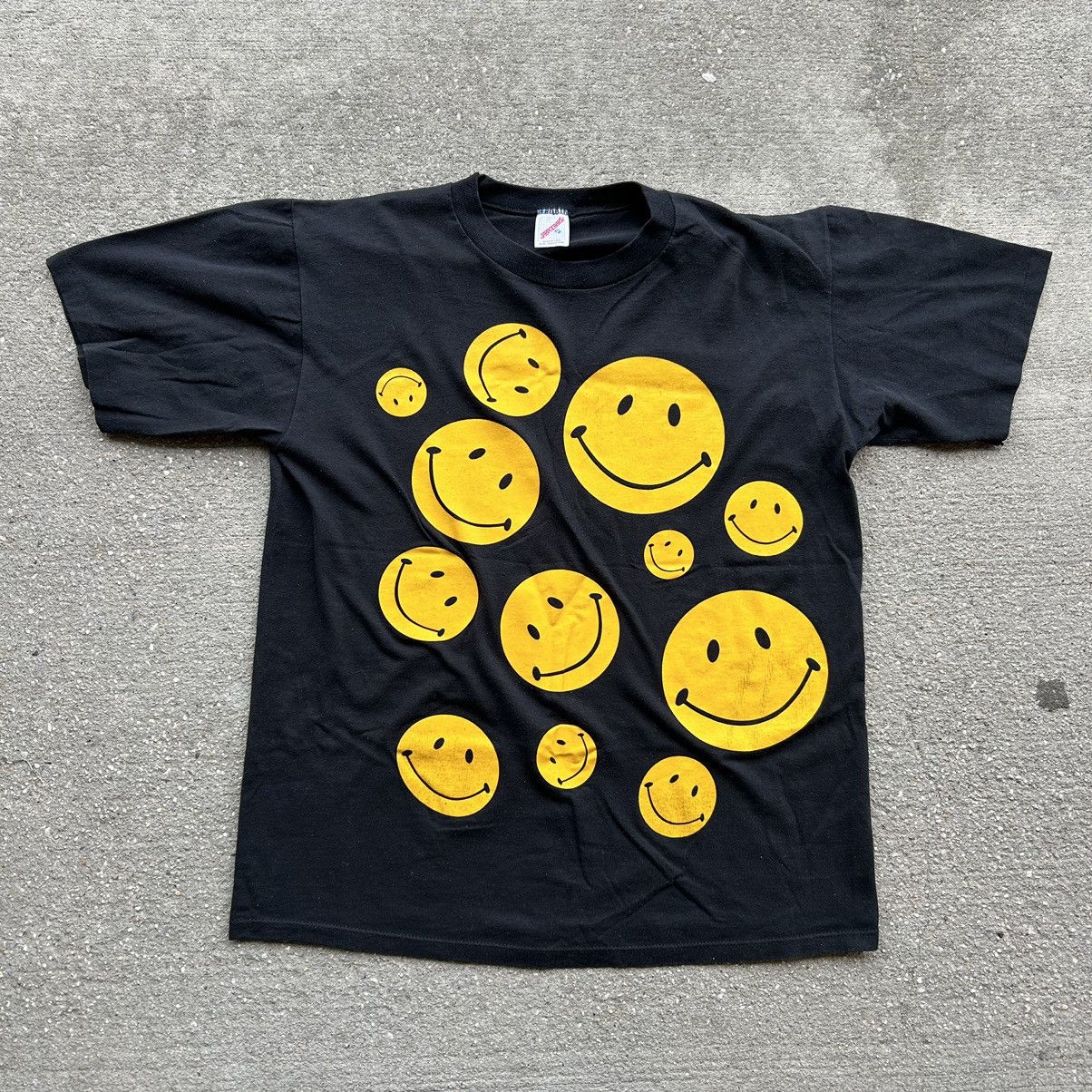 image of Jerzees x Made In USA 80's Smiley Face Graphic T in Black, Men's (Size XL)