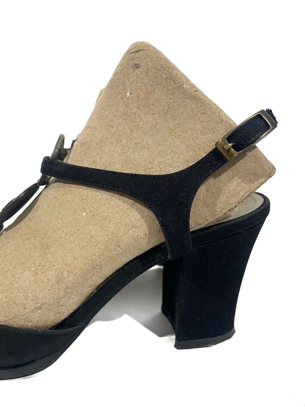 Yves Saint Laurent Yves Saint Laurent Black Velour Gold Logos Heels Size 36.5 Size US 6.5 / IT 36.5 - 4 Thumbnail