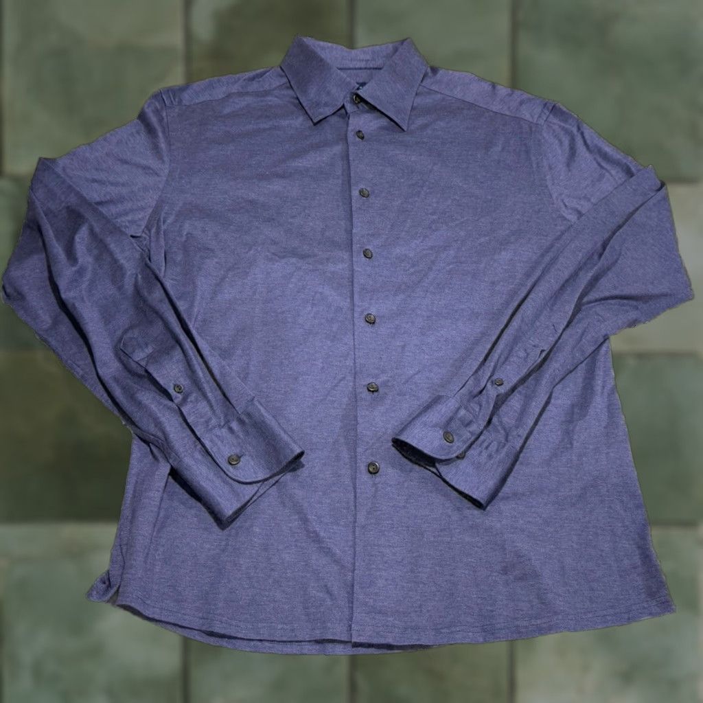 Eton Eton Shirt Adult XL Blue Cotton Jersey Casual Button Up Mens Size US XL / EU 56 / 4 - 1 Thumbnail